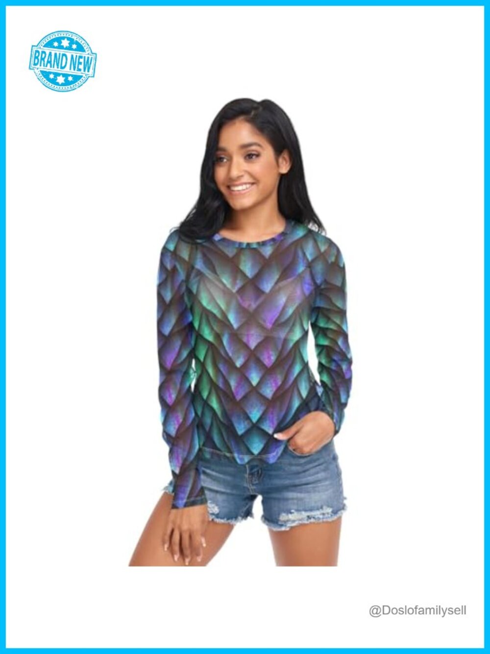 Sheer Mesh Long Sleeve Crewneck T-Shirt Blouse